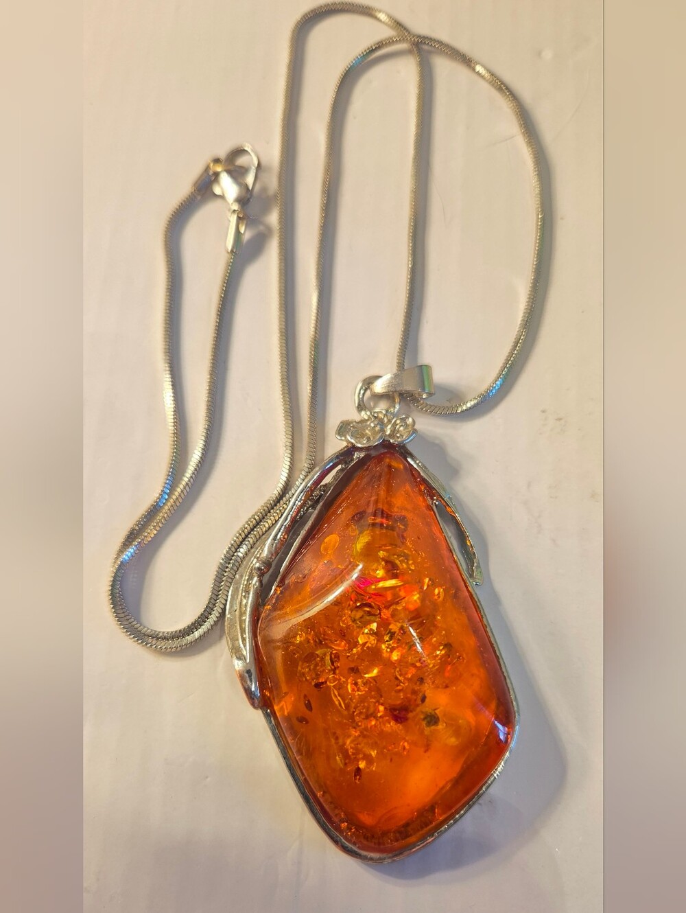 Amber Pendant On Silver Chain